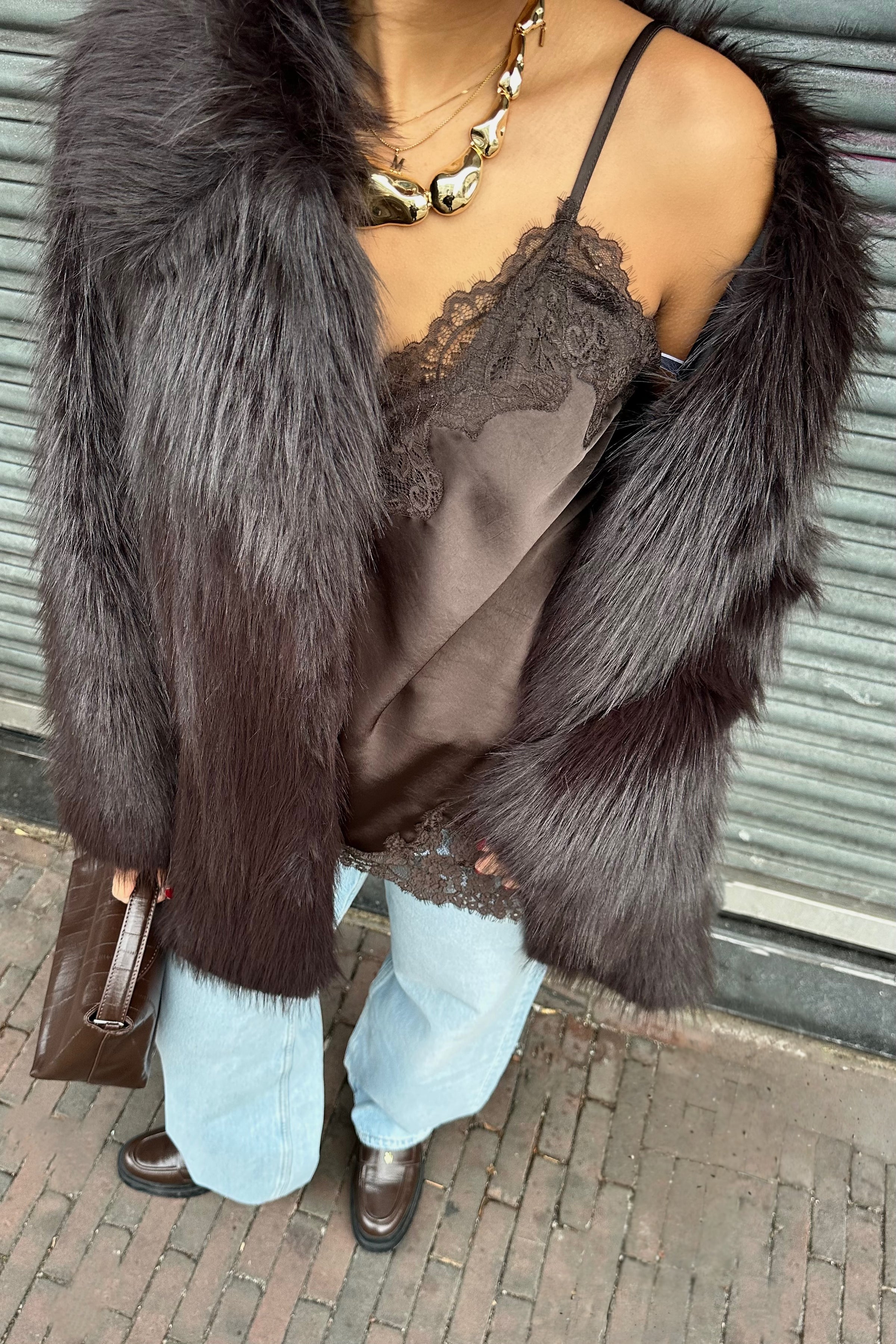 Voile Lace Top - Donkerbruin