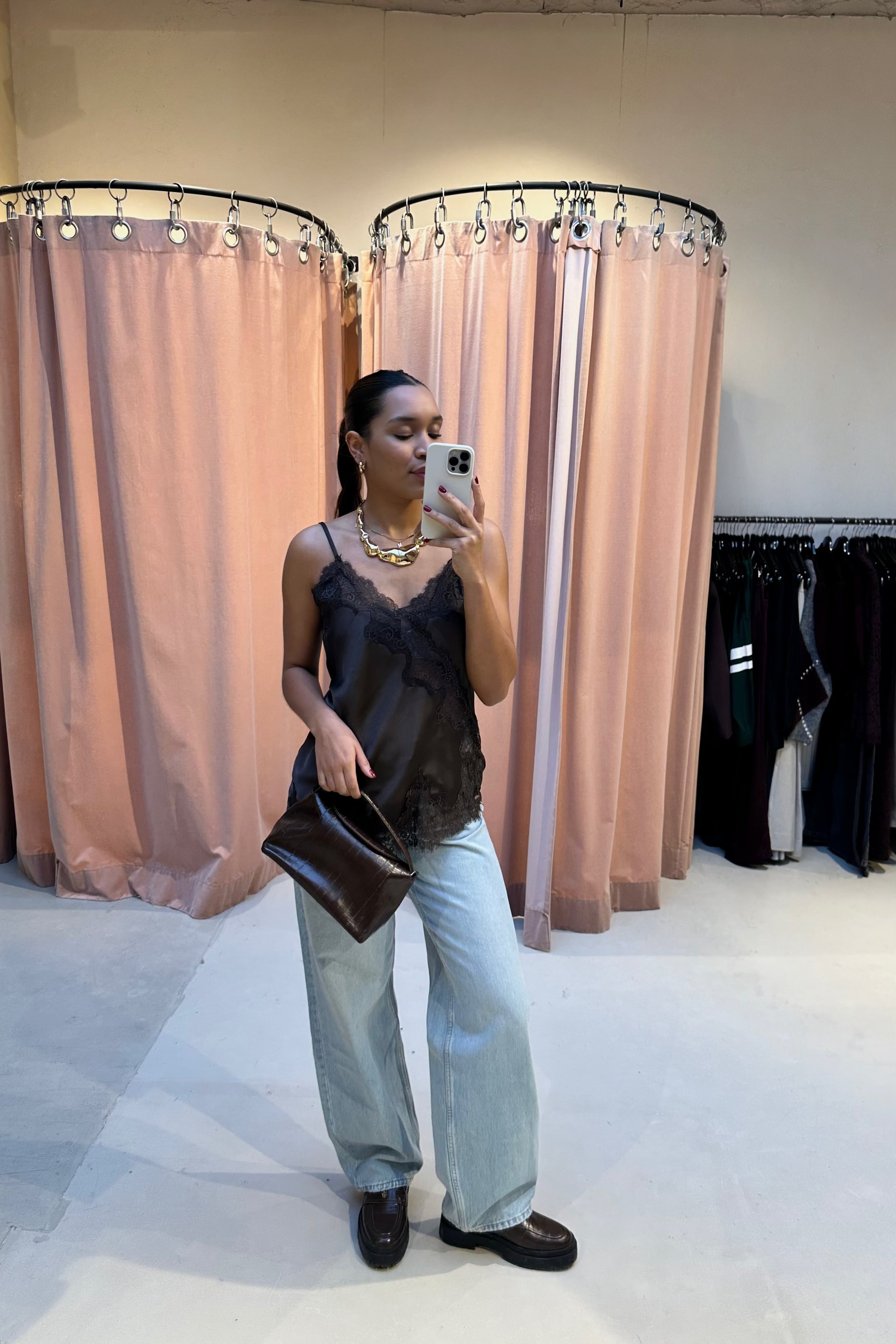 Voile Lace Top - Donkerbruin