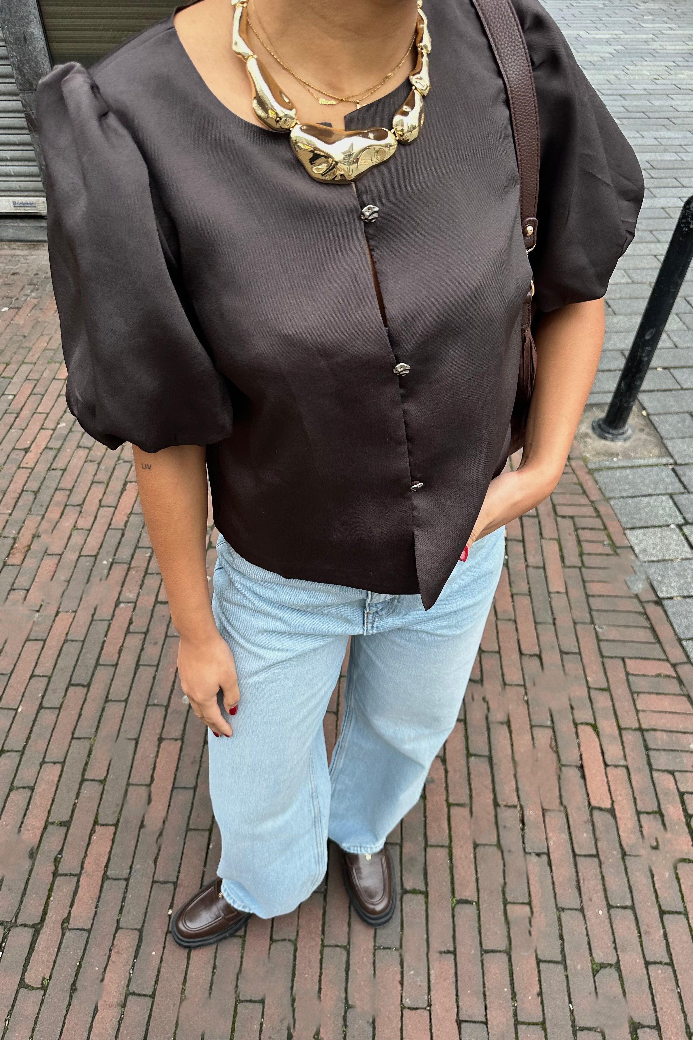 Aisa Satijnen Blouse - Donkerbruin