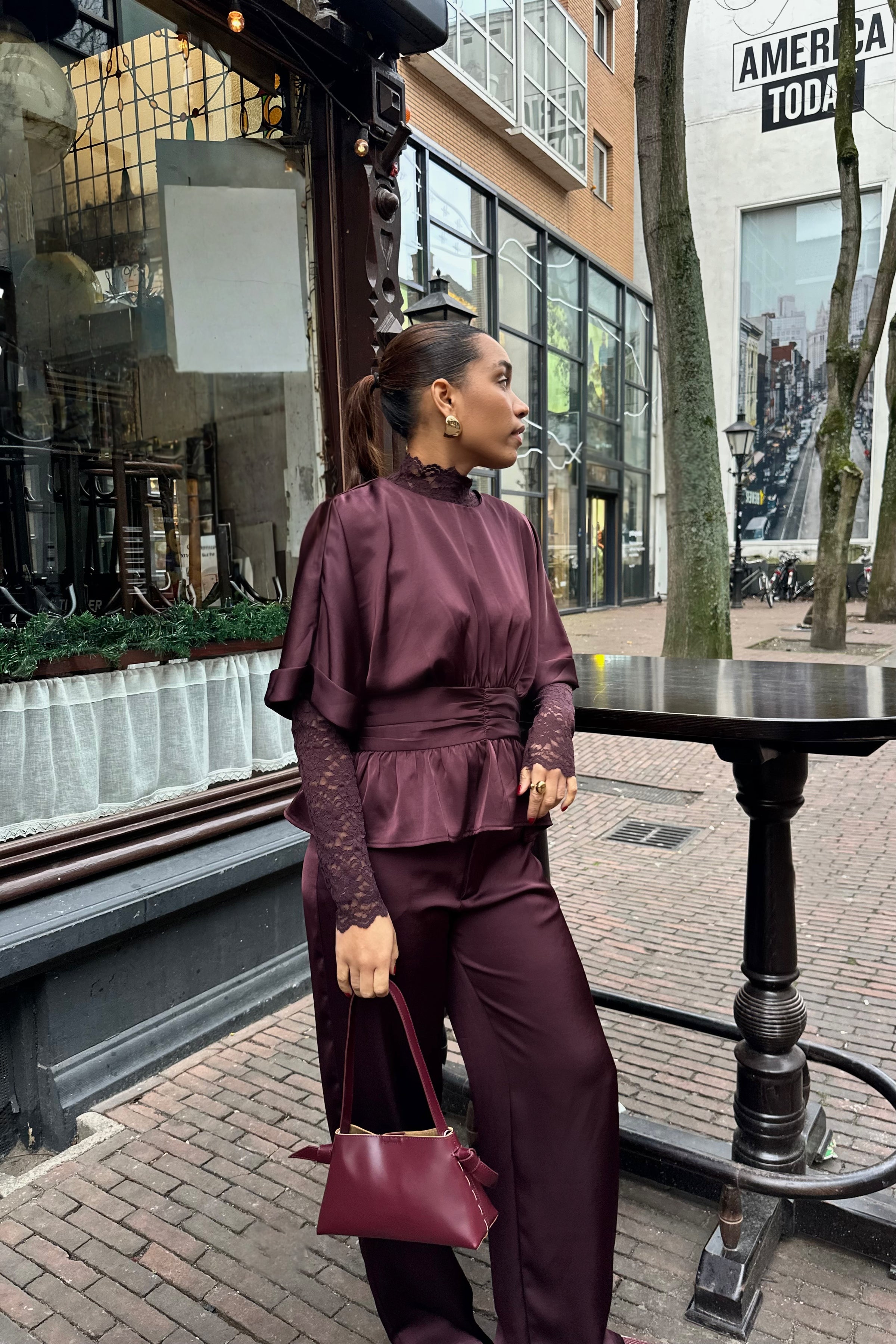 Liza Kanten Top - Burgundy