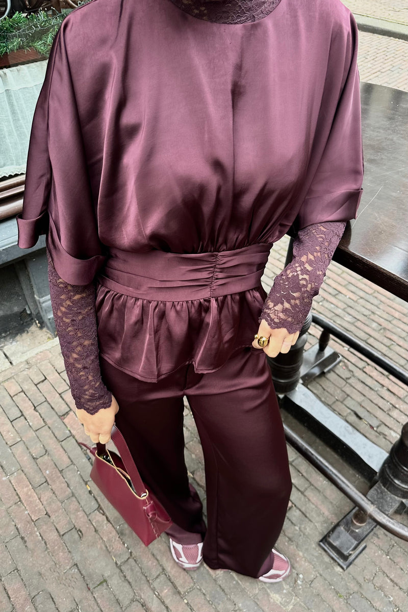 Annegret Heavy Satijnen Blouse - Burgundy