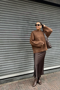 Vicky Satijnen Rok - Donker Bruin