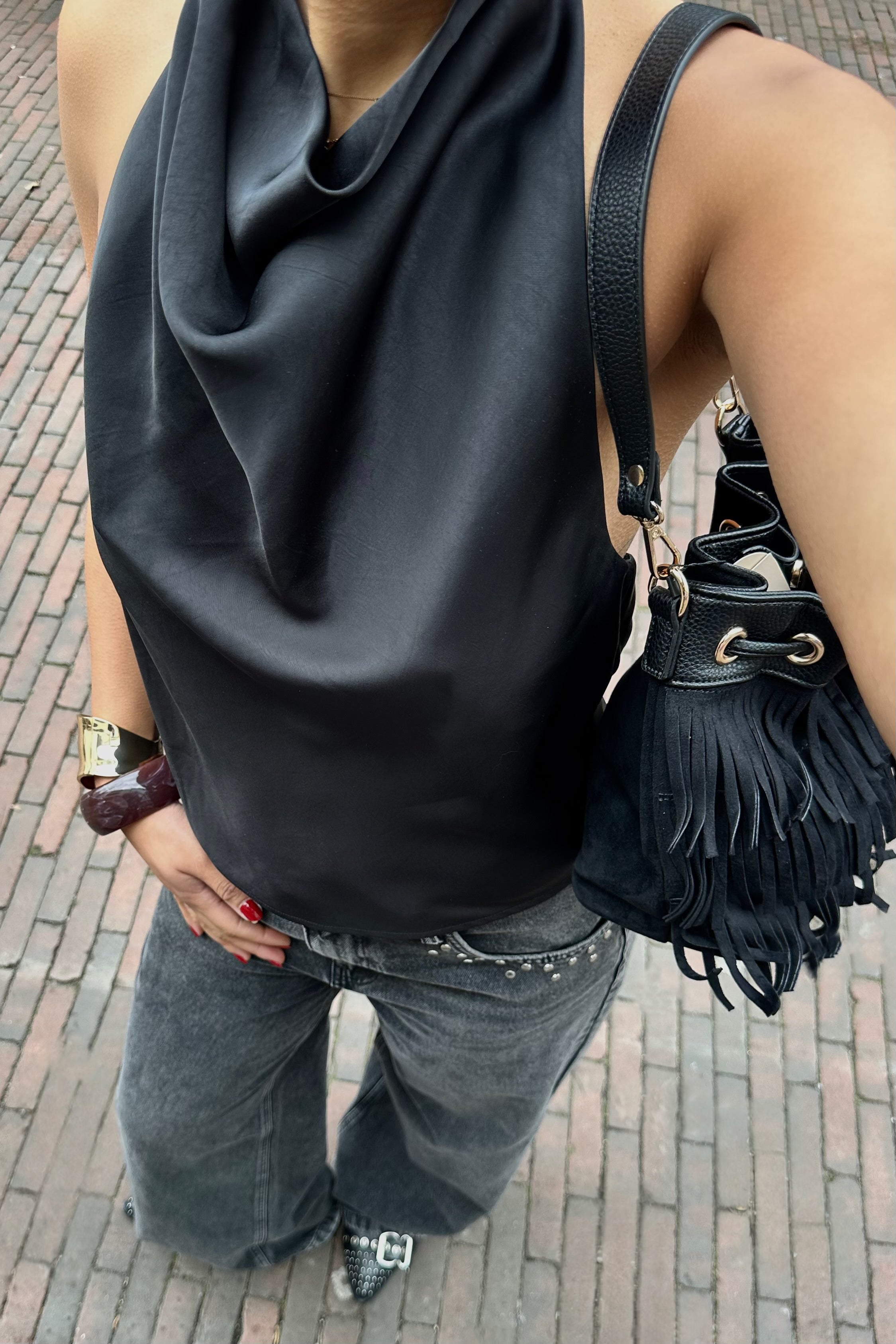 Sania Heavy Satijnen Top - Zwart