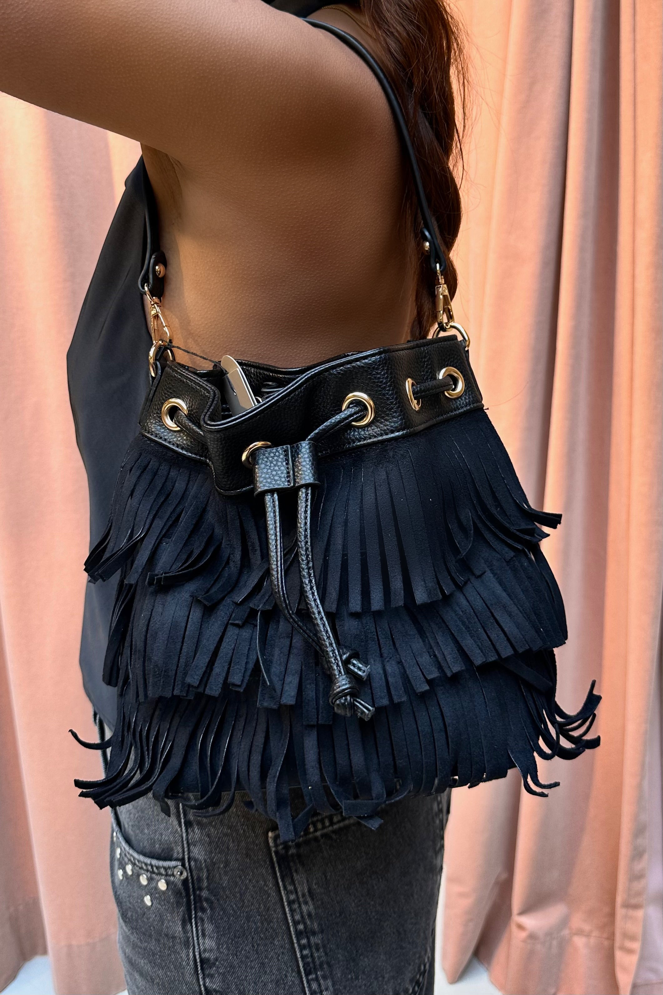 Jade Bucket Bag Frill - Zwart