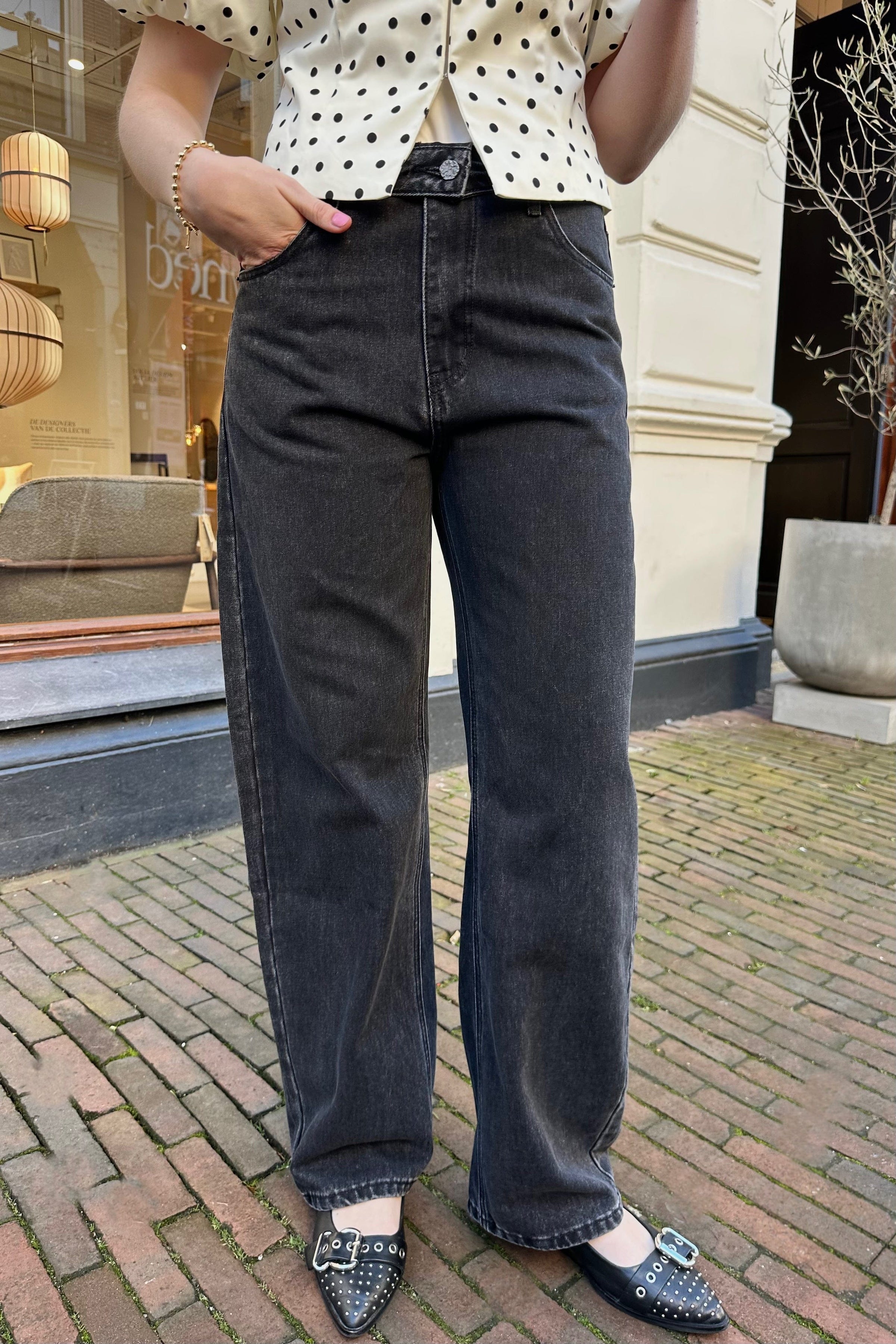 Barrel Flip Waist Jeans - Zwart