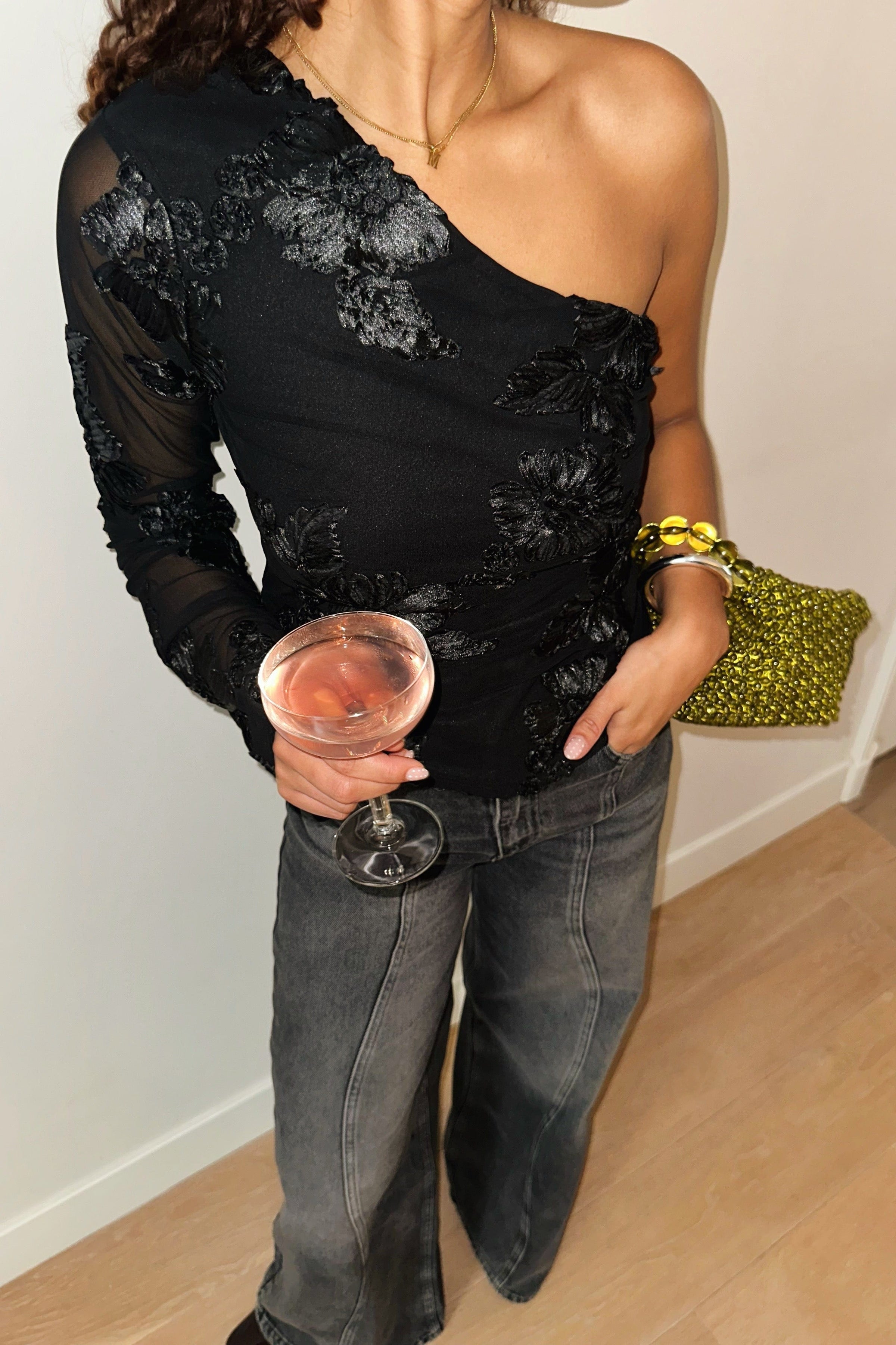 Friana Big Flower Mesh Top - Zwart