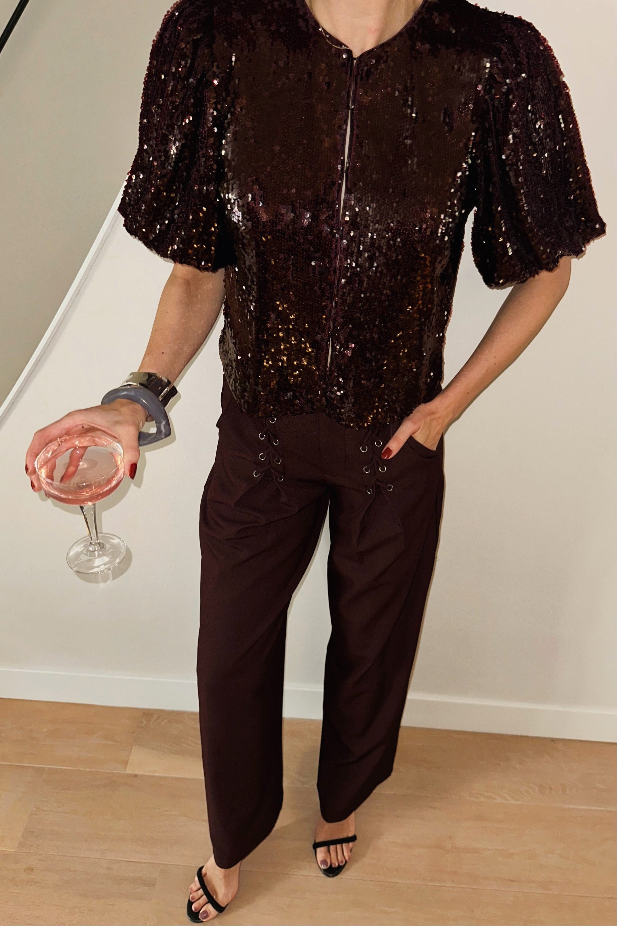 LunaCC Eyelet Pantalon - Wijnrood