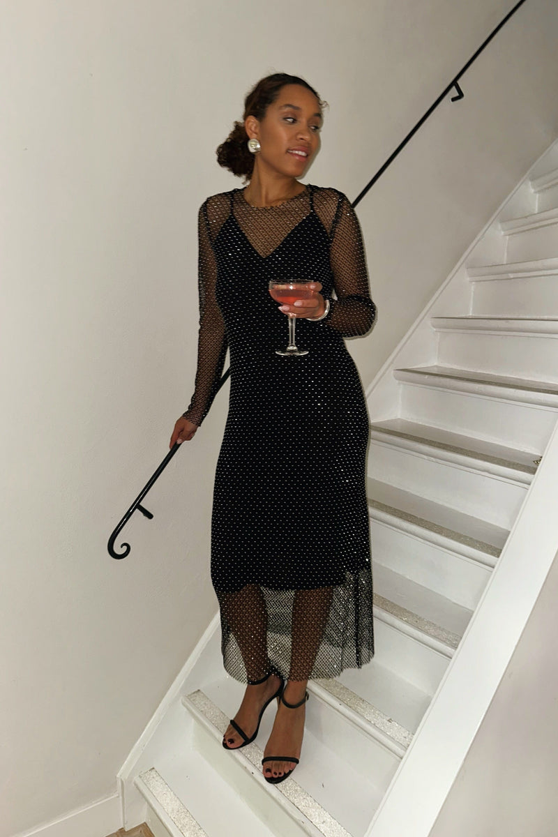 KrystalCC Net Jurk - Zwart