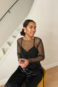 KrystalCC Net Top - Zwart