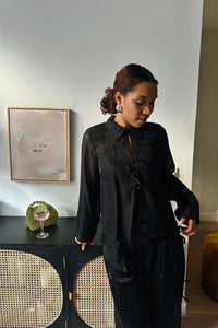 Nimba Organza Tie Blouse - Zwart