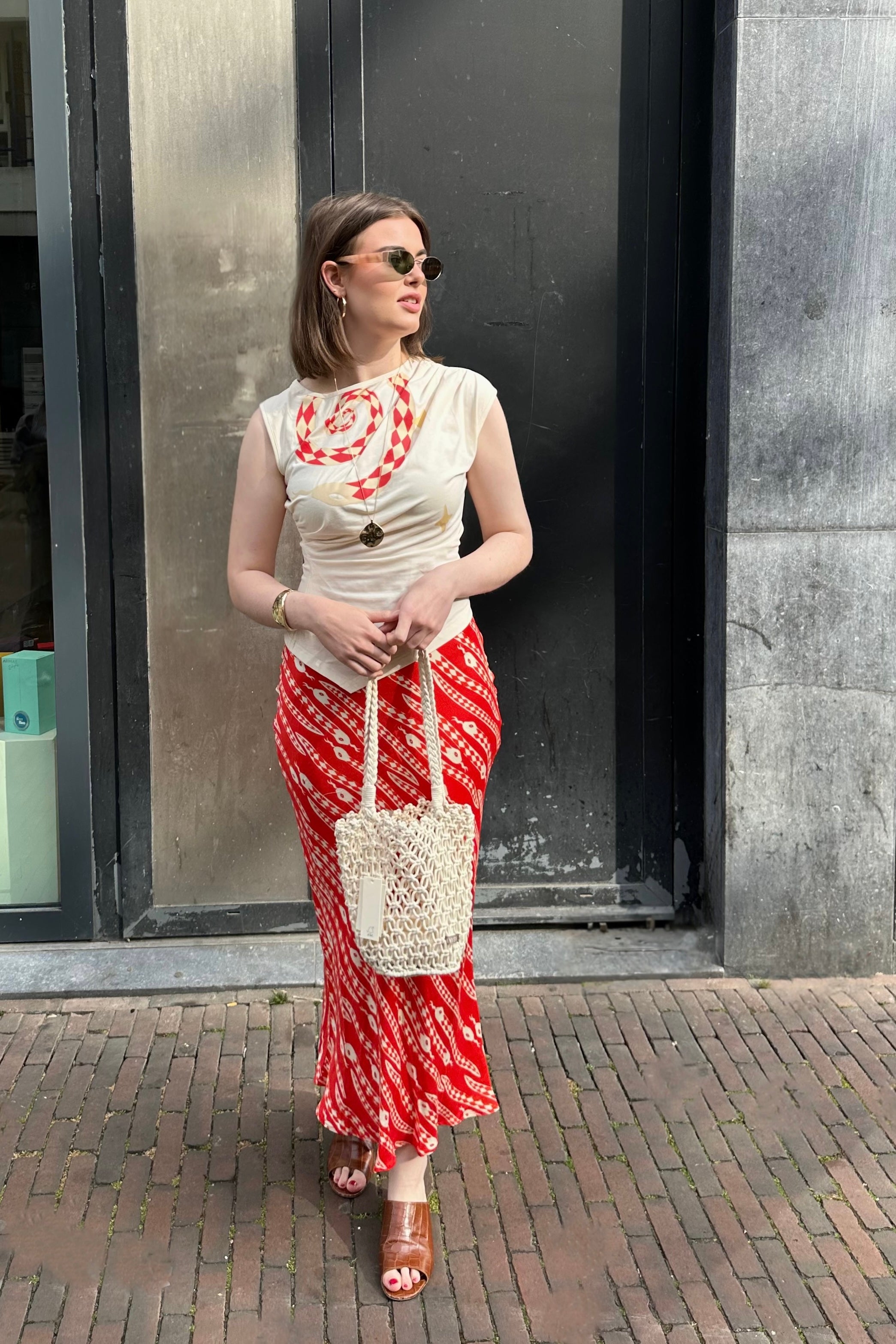 Dorris Snake Print Rok - Rood