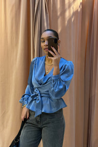 Rista Heavy Satijnen Blouse - Smoke Blue