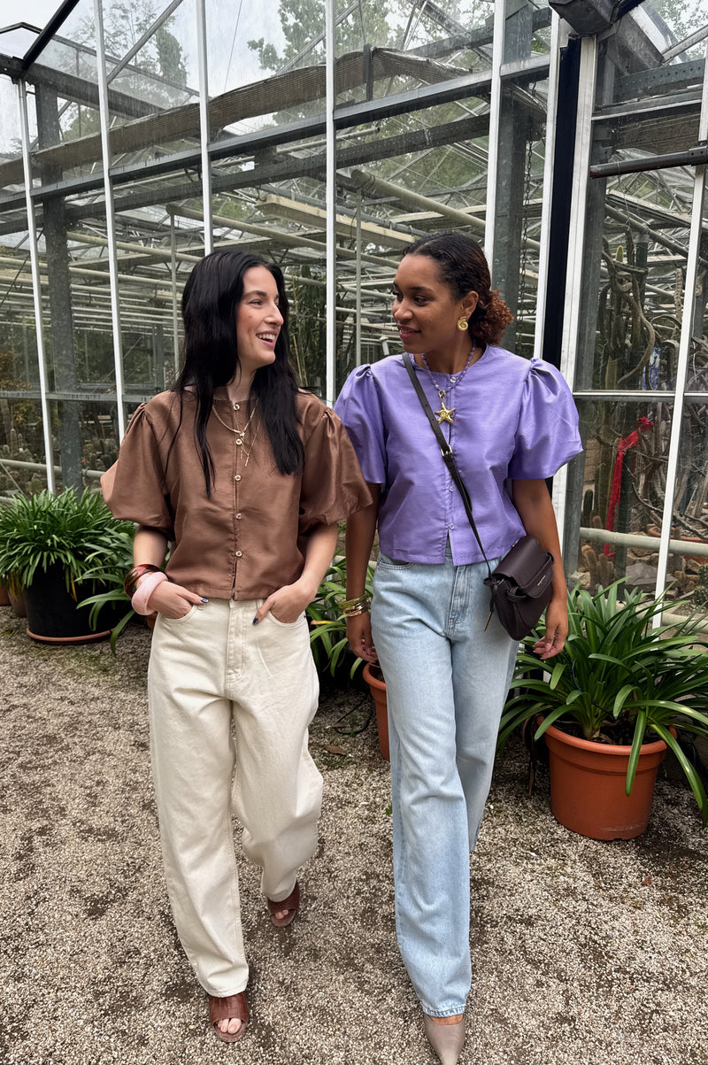 Penelope Korte Mouwen Blouse - Bruin