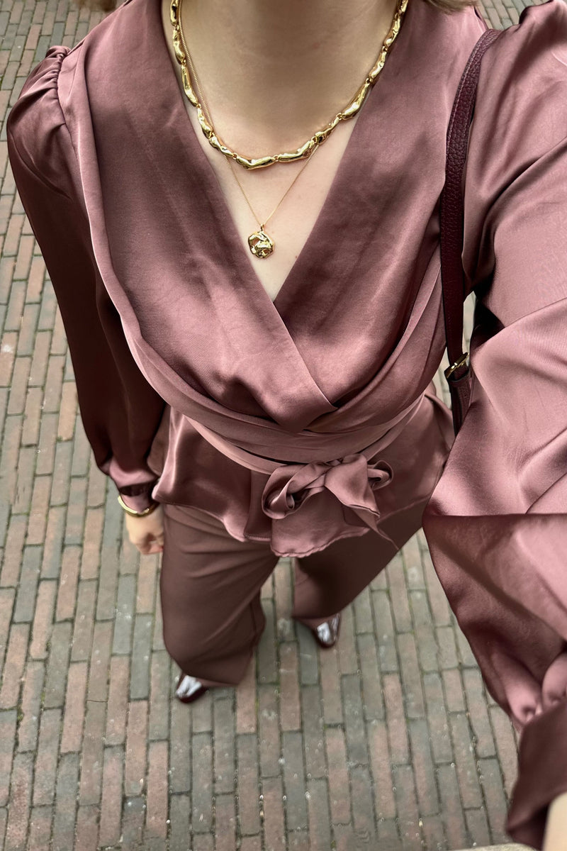 Rista Heavy Satijnen Blouse - Dark Rose