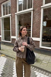 Sophie Geruite Blouse - Beige