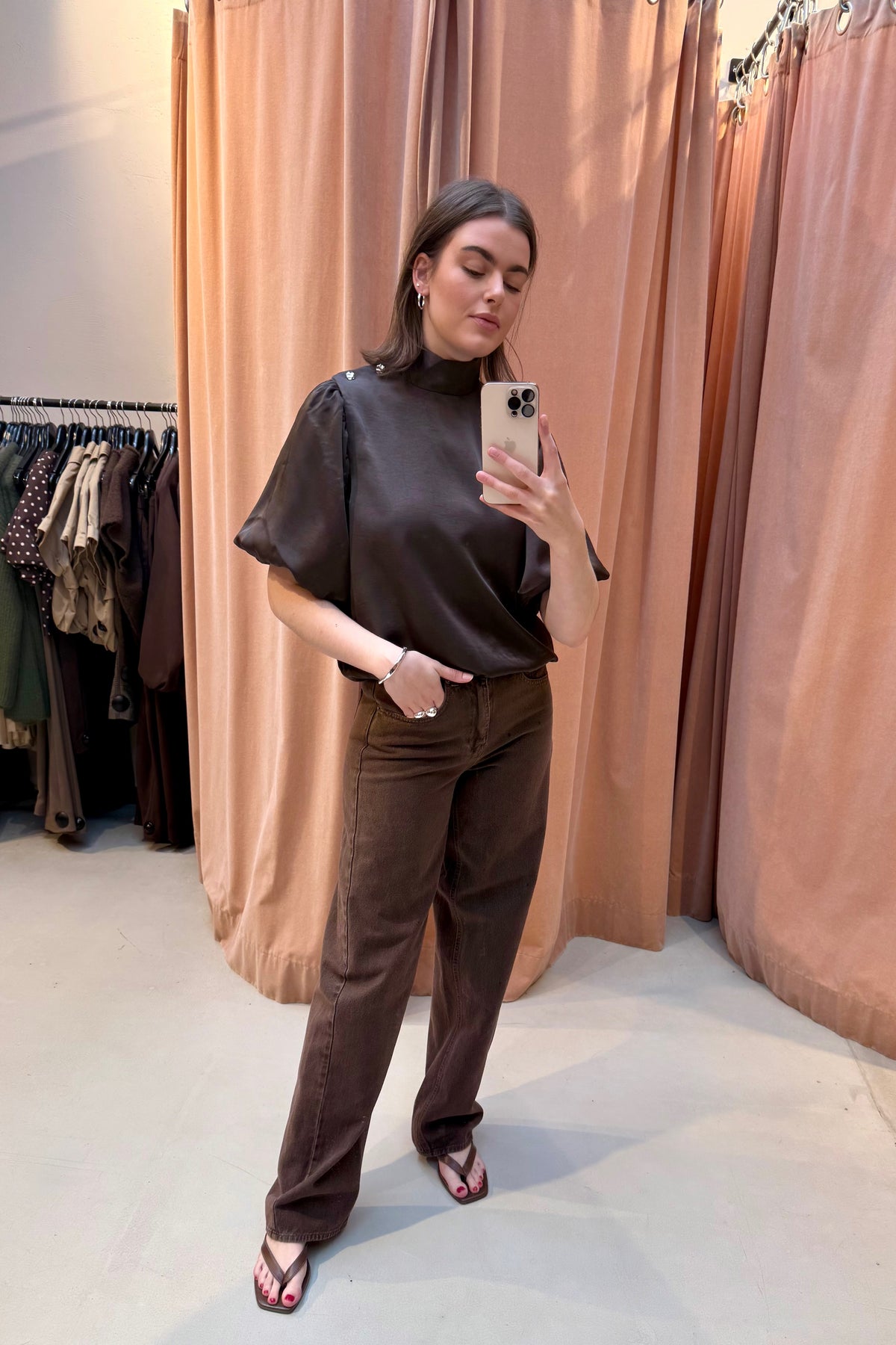 Parisa Heavy Satijnen Blouse - Donker Bruin