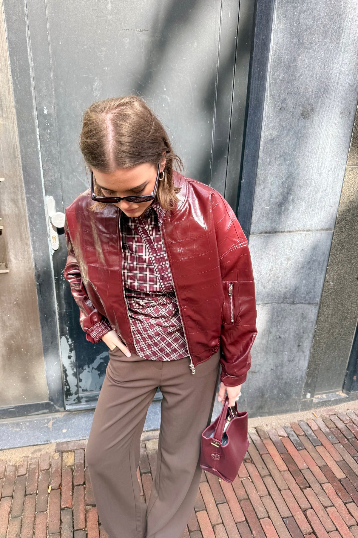 Neoella Check Blouse - Plum
