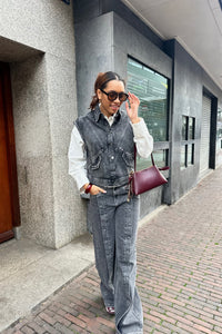 VickyCC Stud Denim Gilet - Donkergrijs