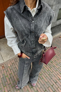 VickyCC Stud Denim Gilet - Donkergrijs
