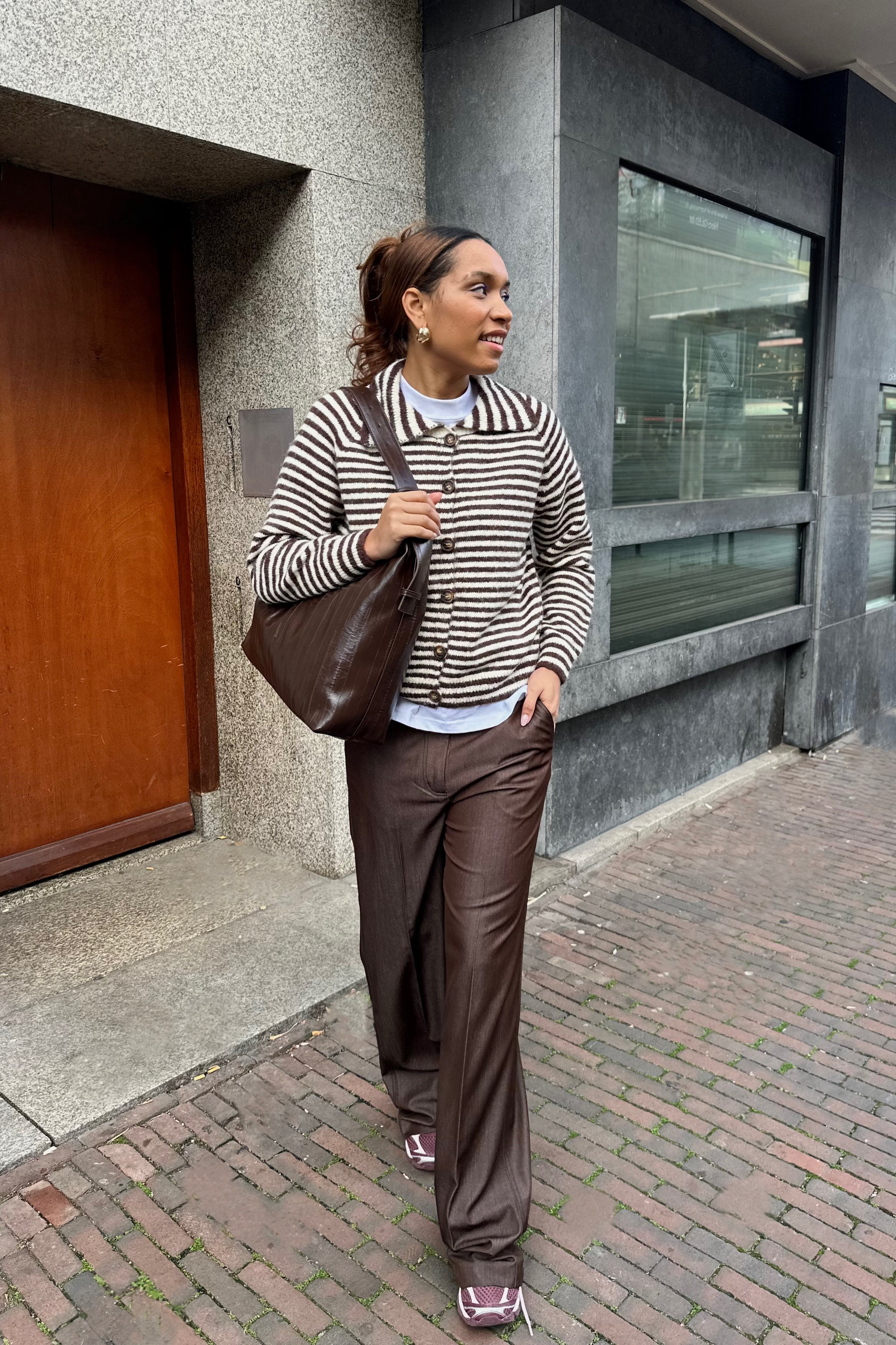 Marlies Gestreept Vest - Bruin/Crème