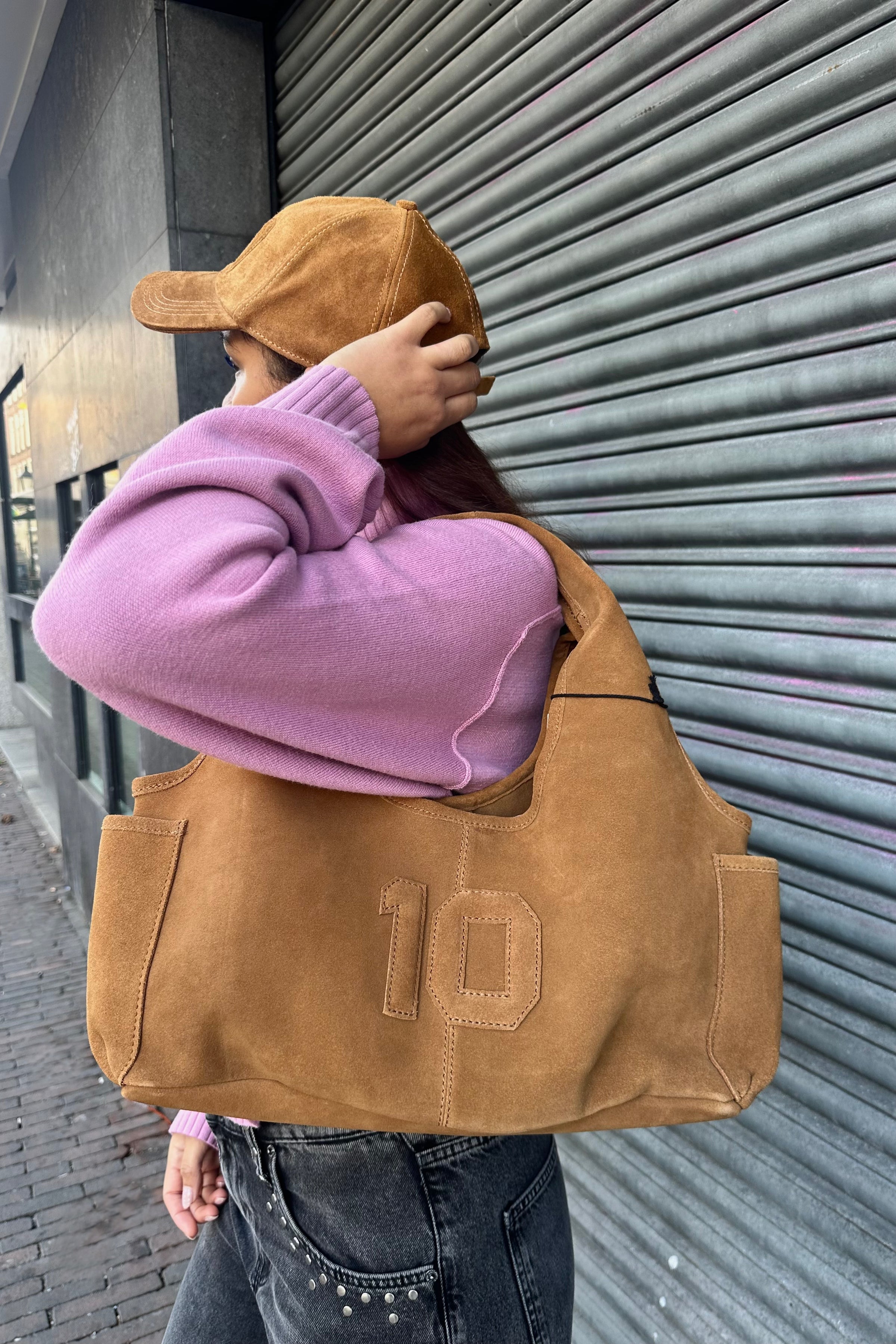 Suede Schouder Tas - Camel