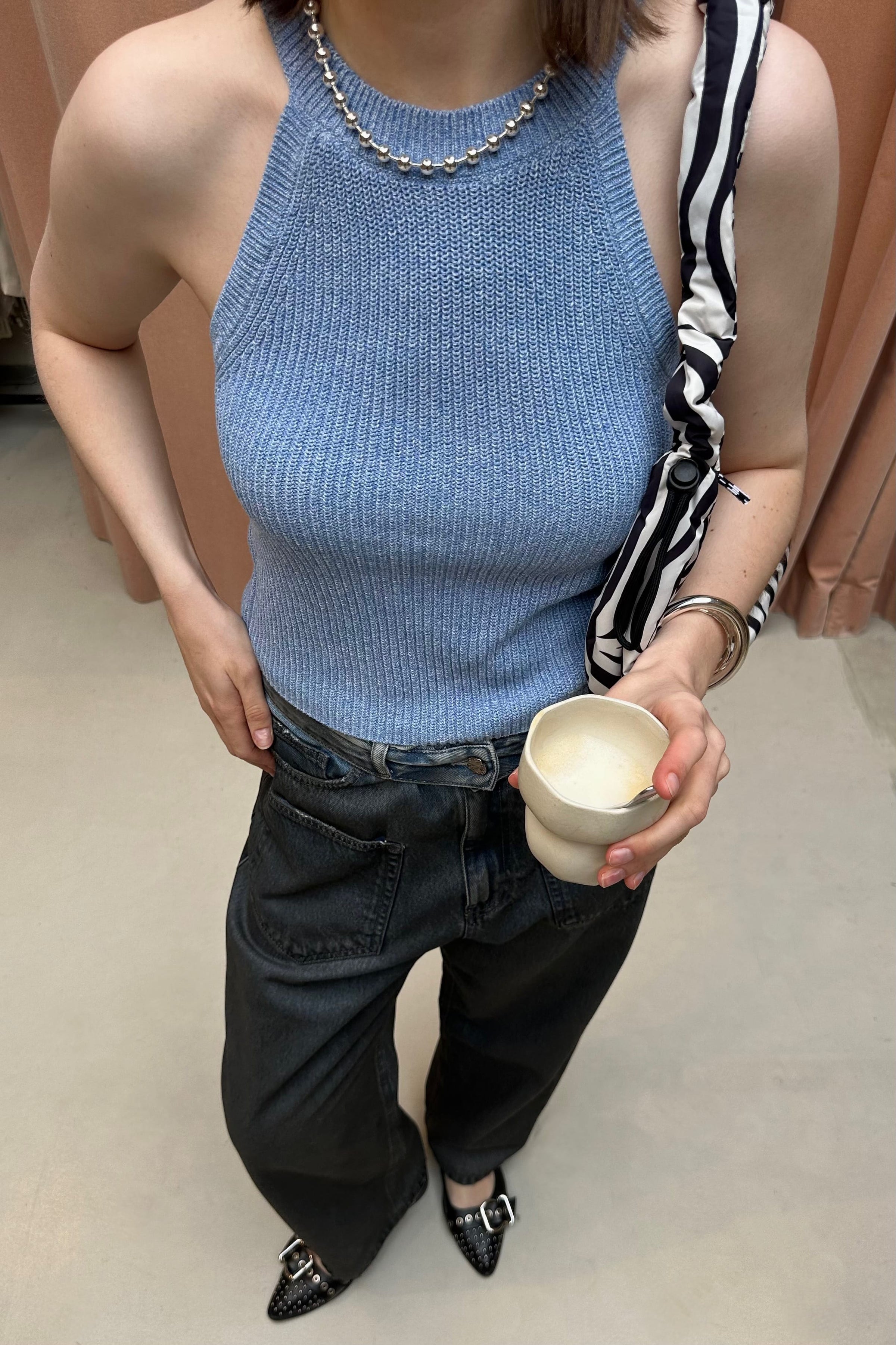 Yandra Gebreide Top - Licht blauw