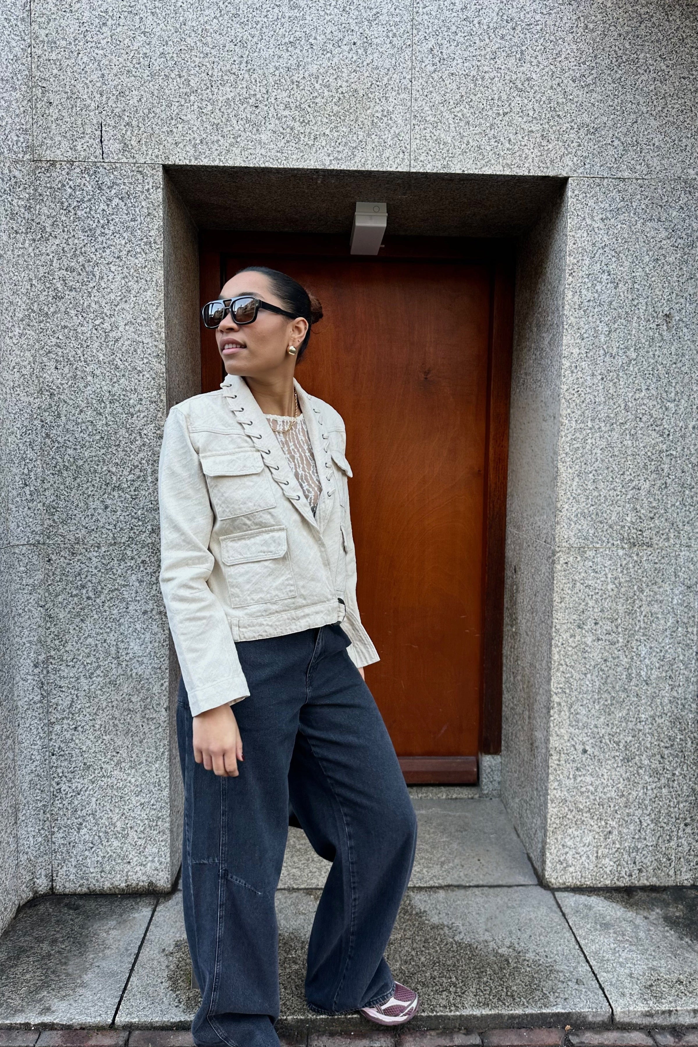 Pielle Structure Crop Jacket - Beige