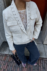 Pielle Structure Crop Jacket - Beige