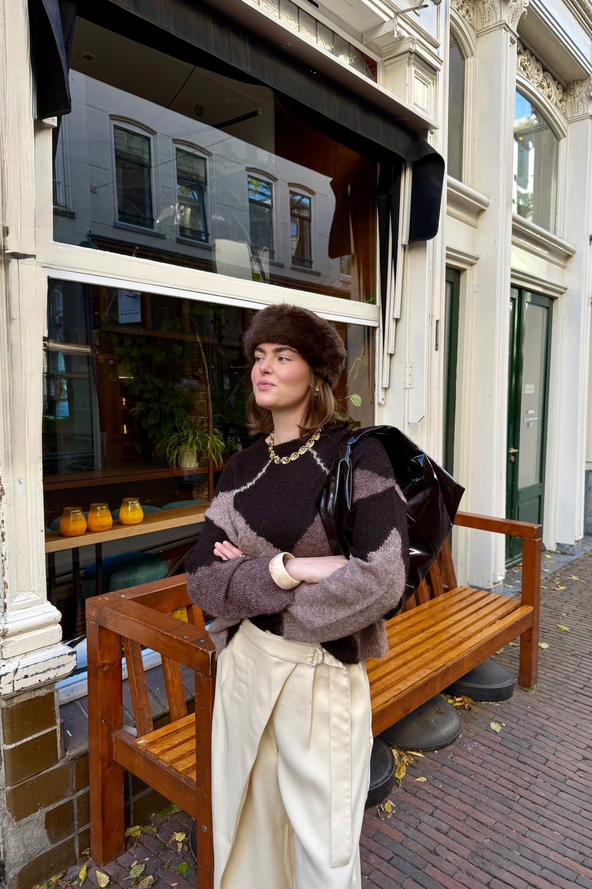 Inga Geruite Trui - Donkerbruin