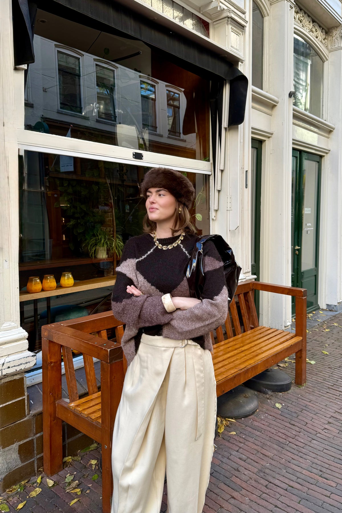 Inga Geruite Trui - Donkerbruin