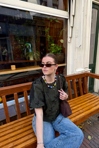 Aisa Brocade Blouse - Donker Groen