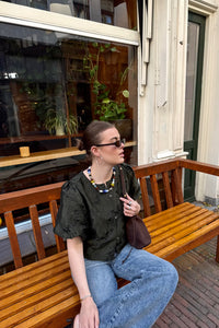 Aisa Brocade Blouse - Donker Groen