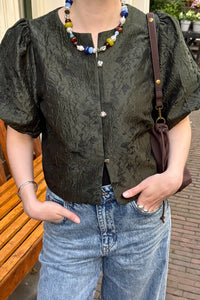 Aisa Brocade Blouse - Donker Groen