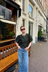 Aisa Brocade Blouse - Donker Groen