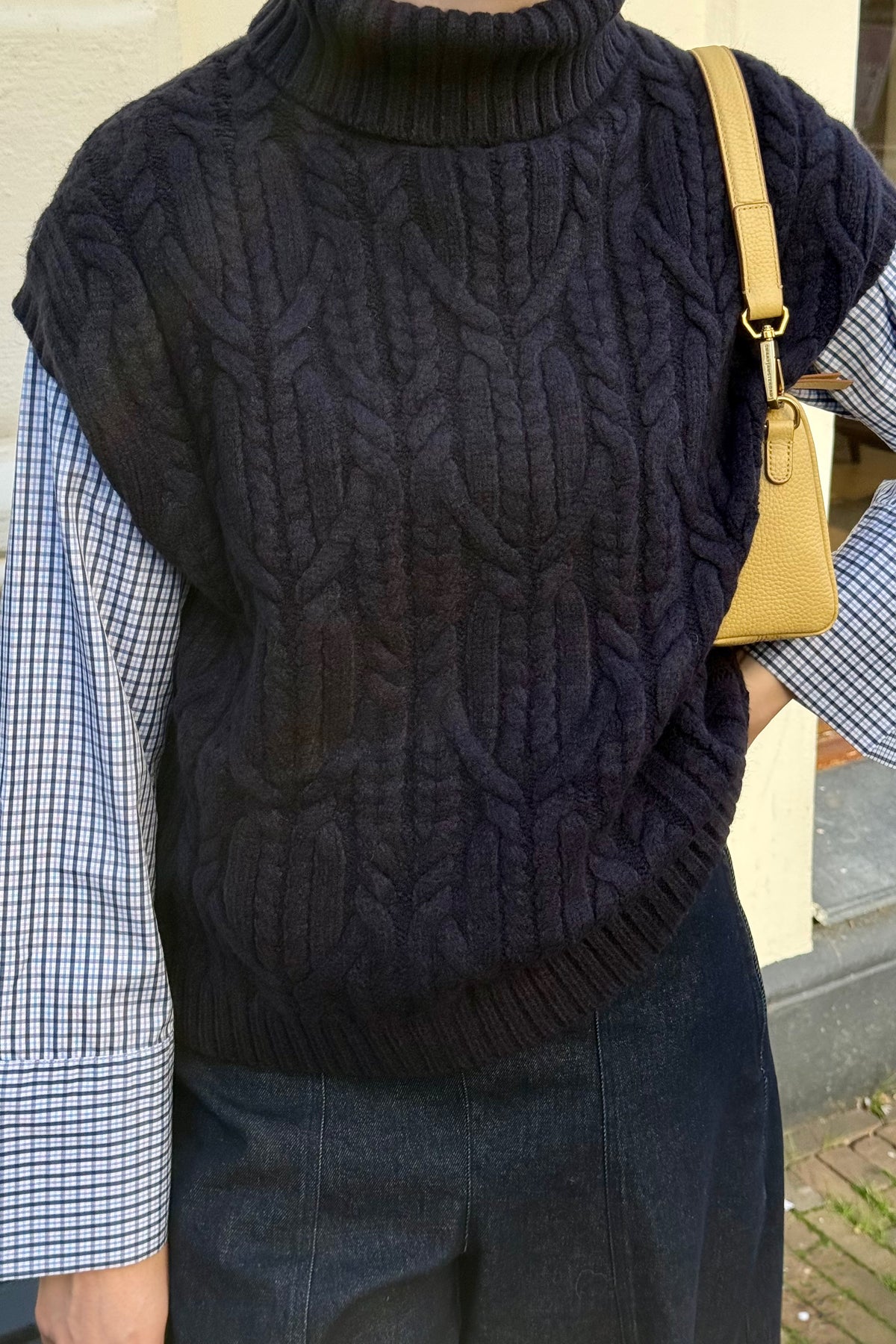RowCC Oversize Cable Knit Spencer - Donkerblauw