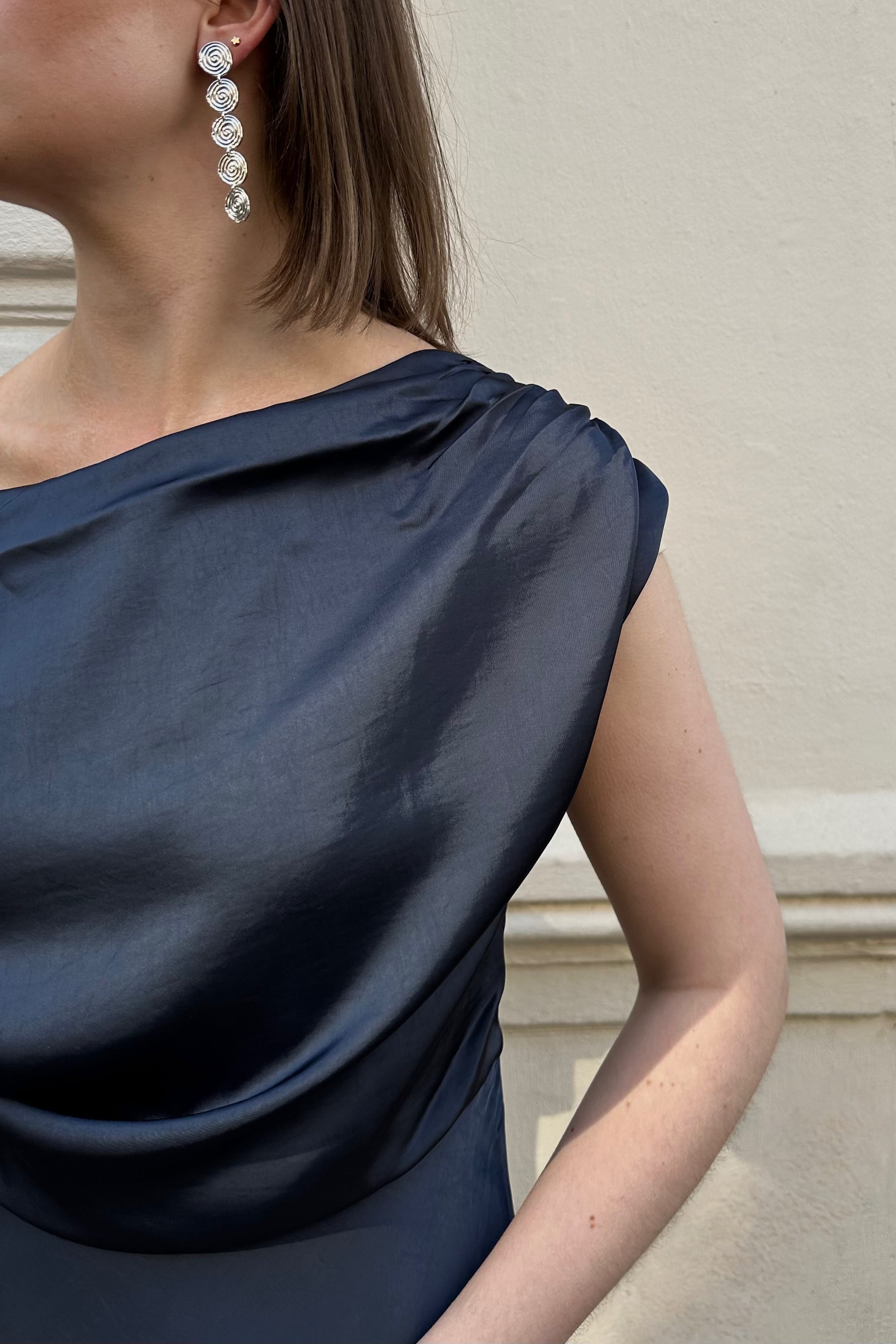 Lilith Heavy Satijnen Jurk - Donker Blauw