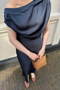 Lilith Heavy Satijnen Jurk - Donker Blauw