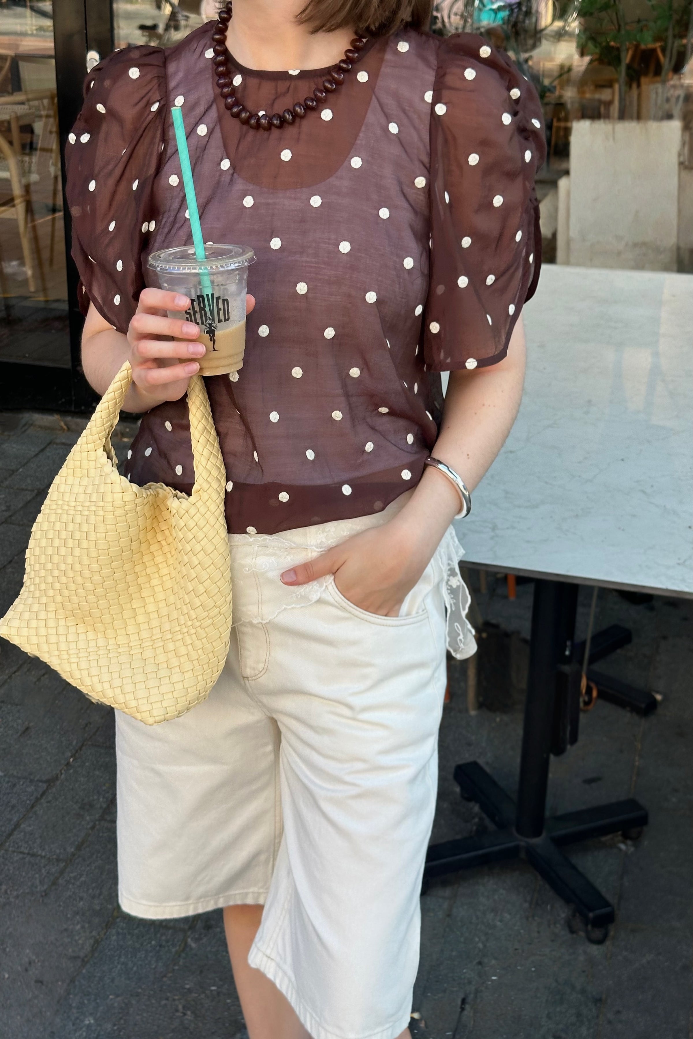 DitaCC Stippen Blouse - Donker Bruin