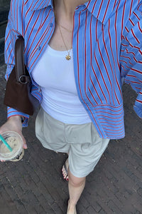 YASLee Gestreepte Cropped Blouse - Blauw/Rood