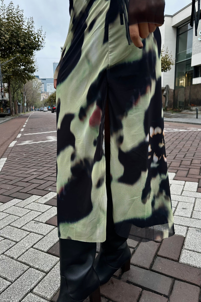 YASLomi Mesh Jurk - Zwart/Groen