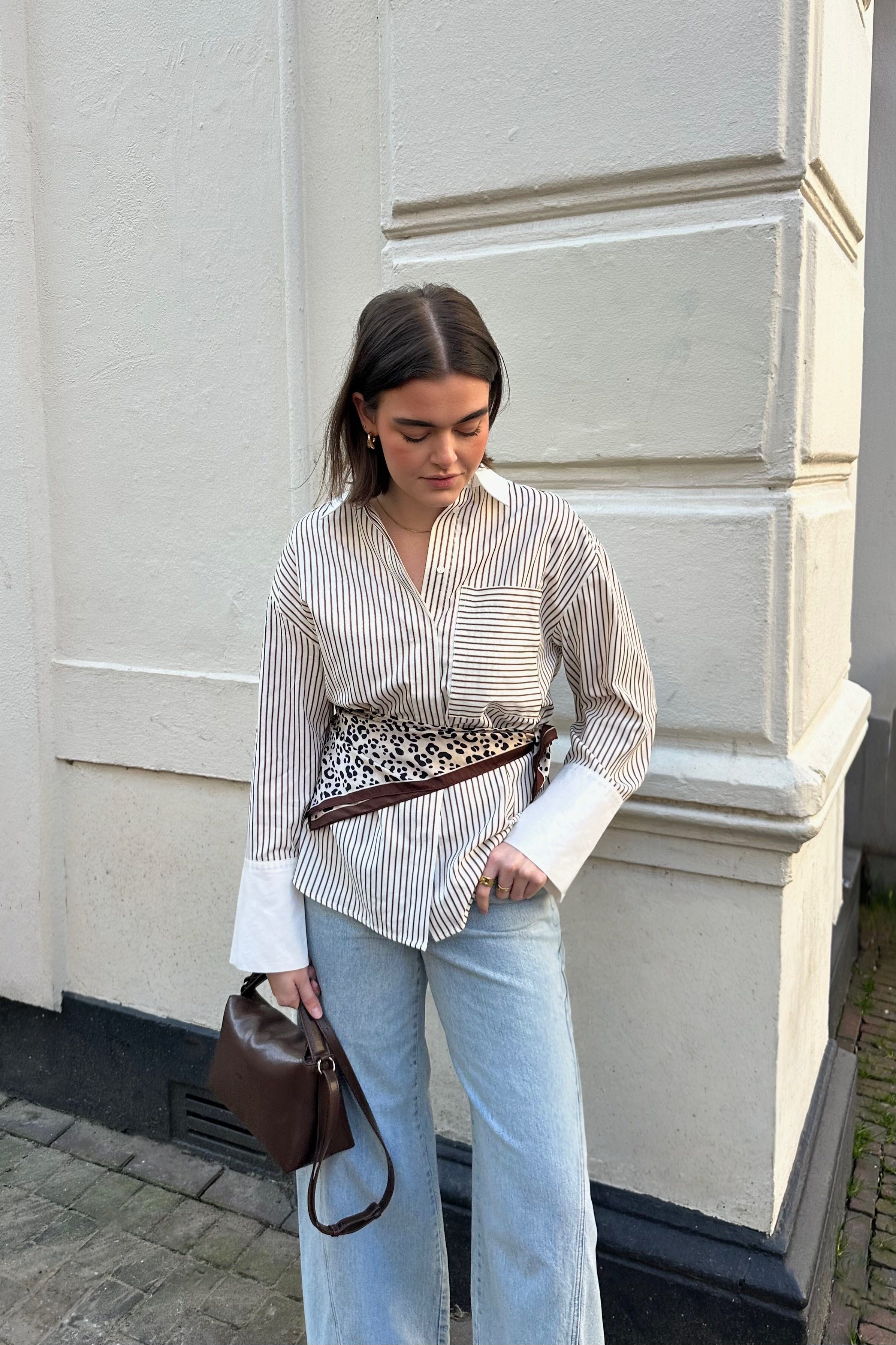 AvaraCC Gestreepte Blouse - Creme/Bruin