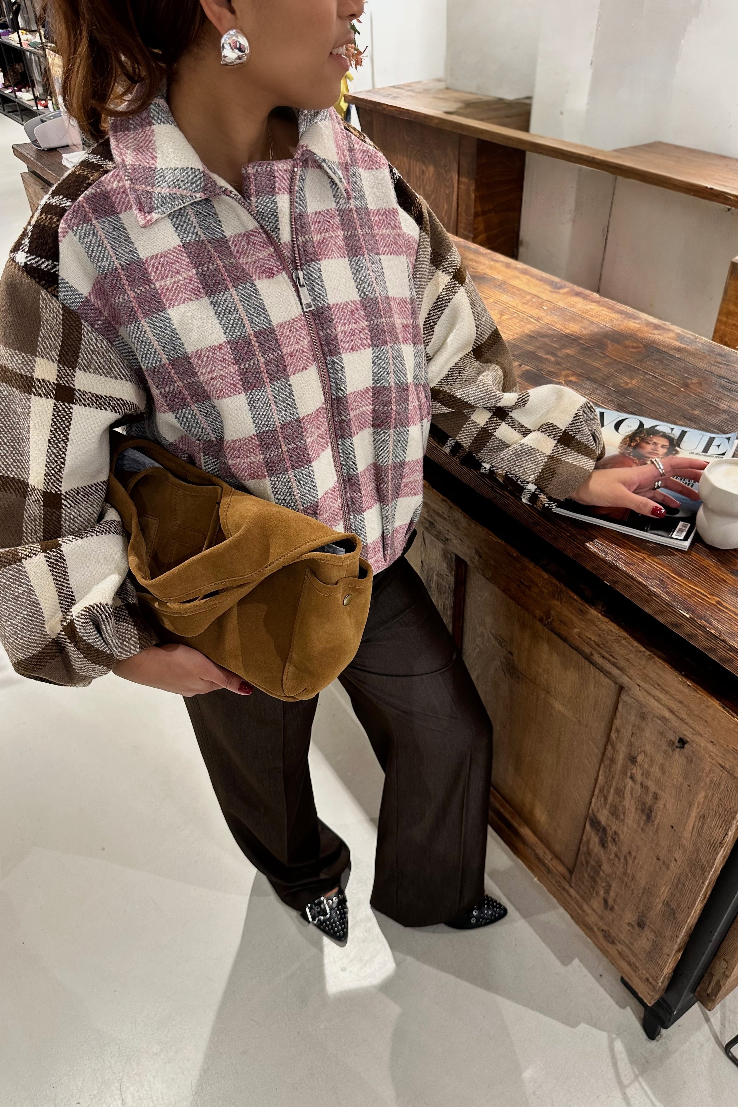 YASRuby Geruite Bomber Jas - Creme