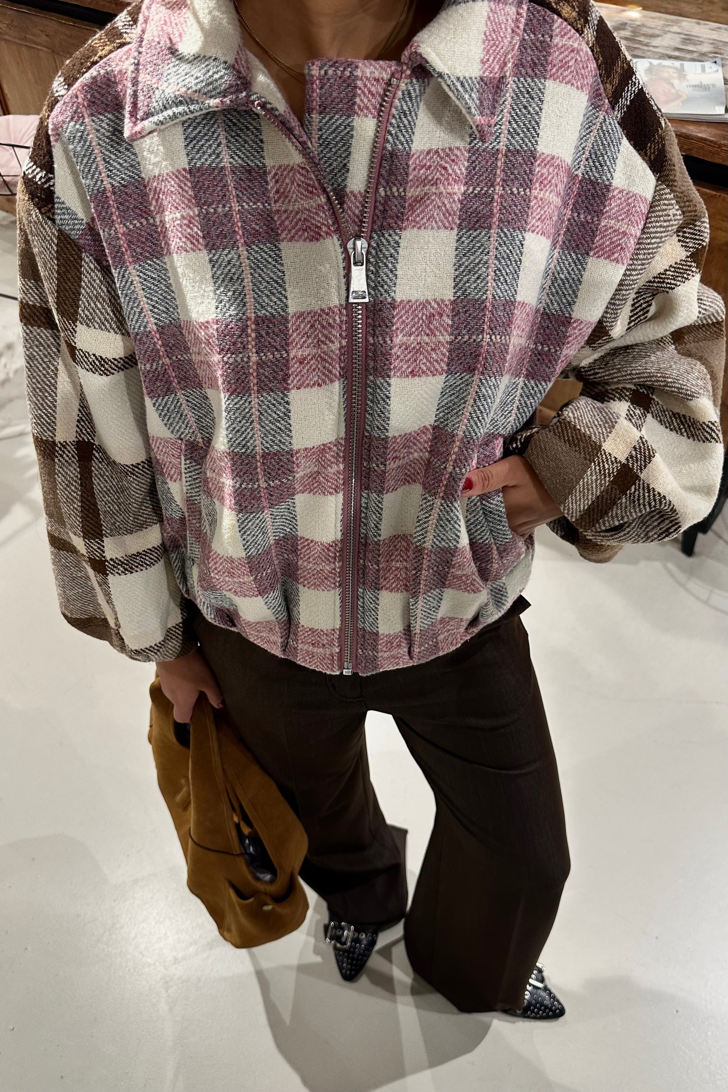 YASRuby Geruite Bomber Jas - Creme