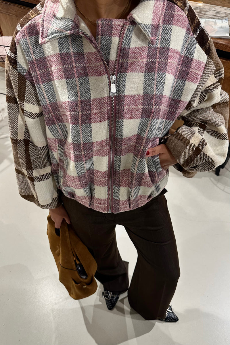 YASRuby Geruite Bomber Jas - Creme