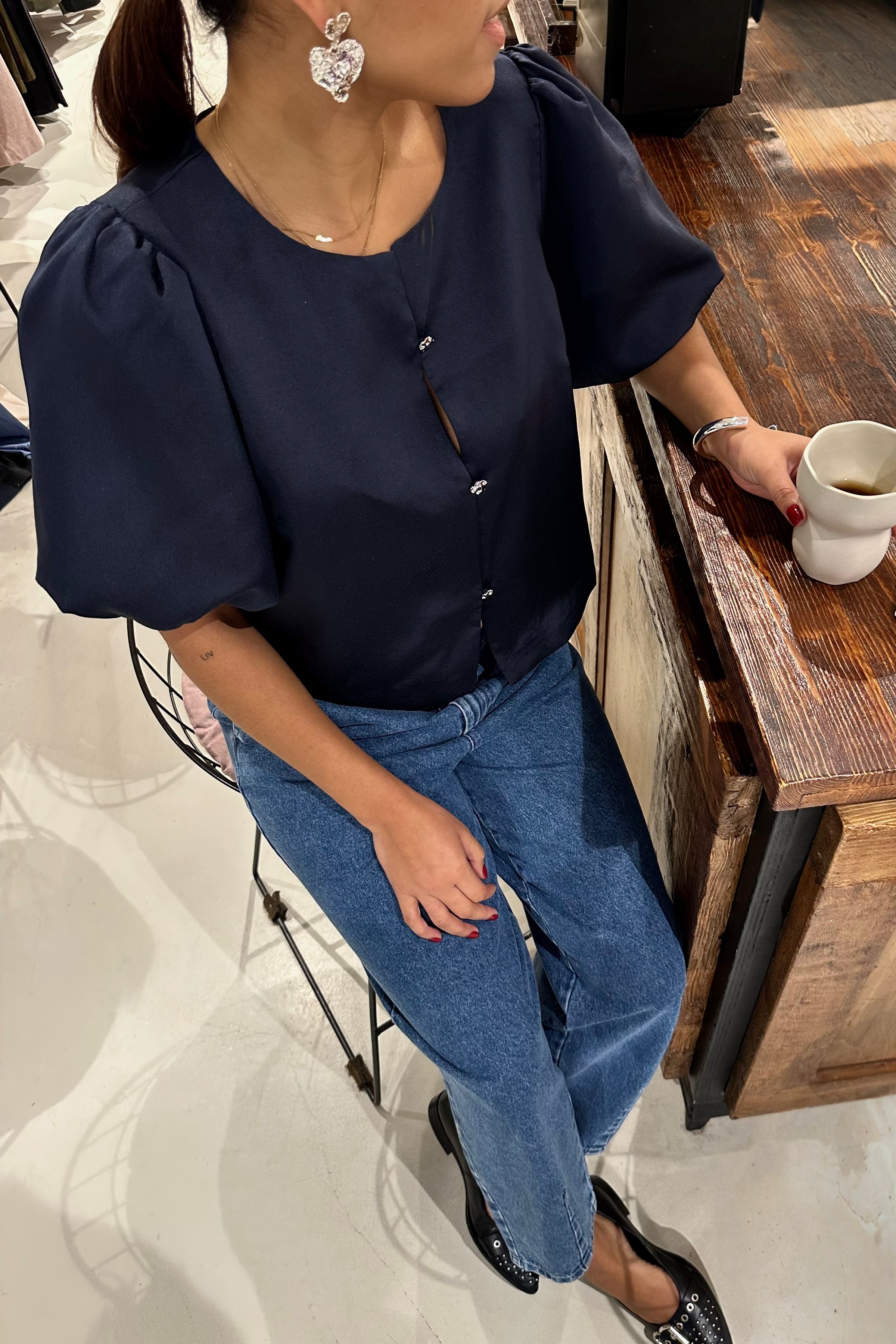 Aisa Satijnen Blouse - Navy