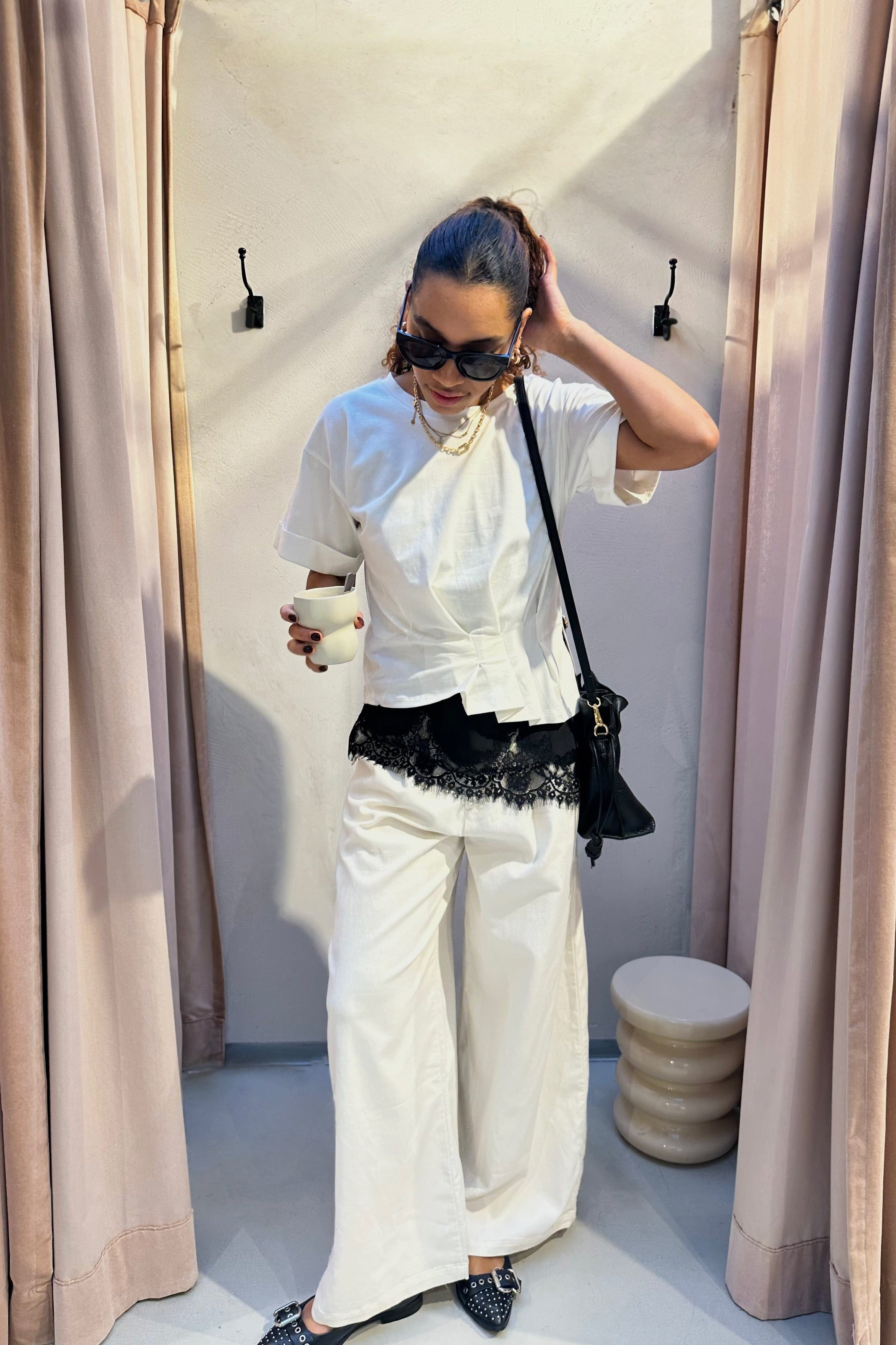 Wide Twill Pants - Beige