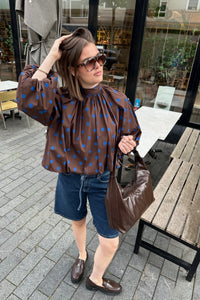Clara Stippen Blouse - Bruin/Blauw