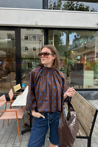 Clara Stippen Blouse - Bruin/Blauw