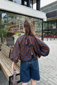 Clara Stippen Blouse - Bruin/Blauw