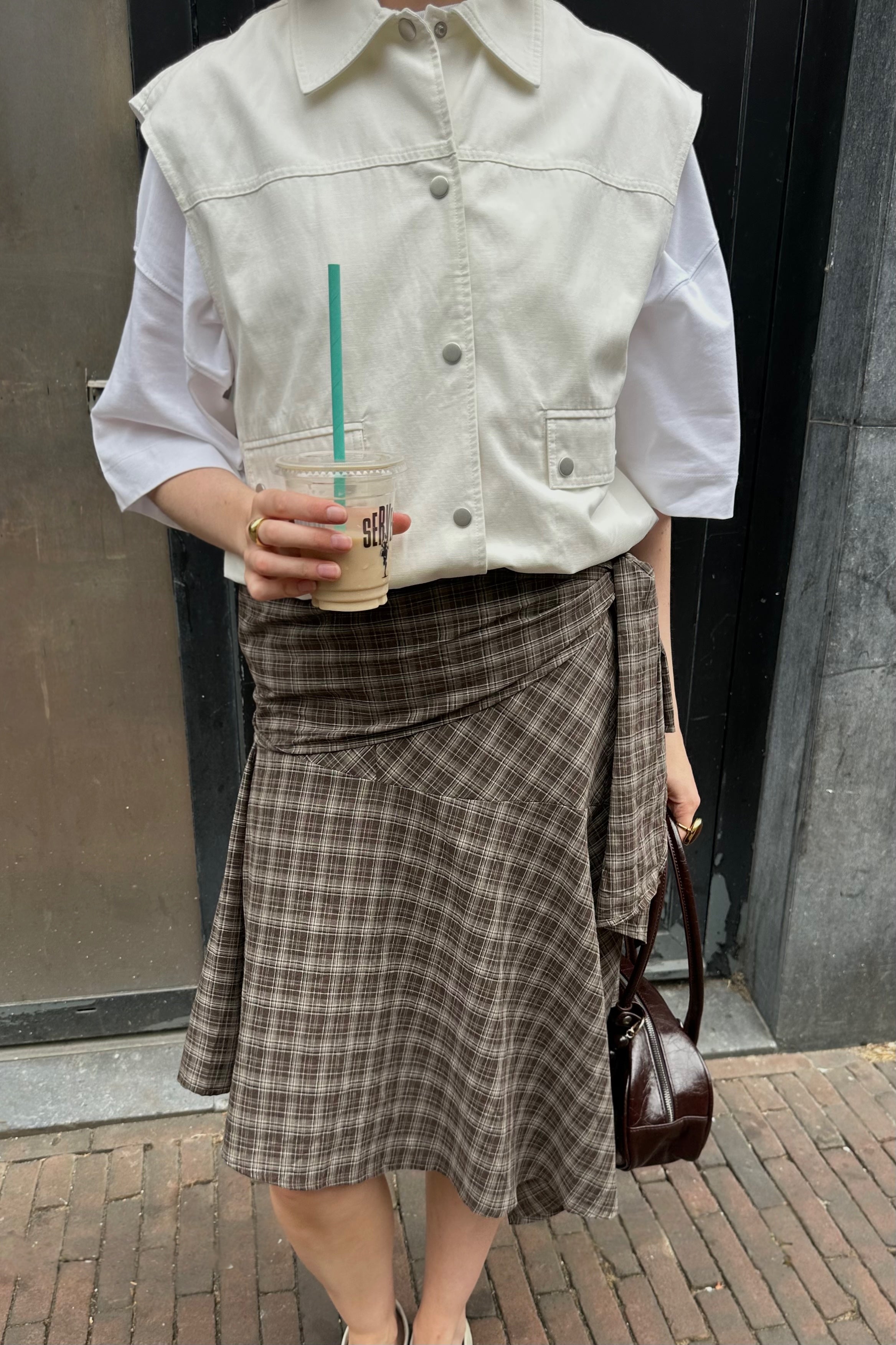 Sabella Geruite Rok - Bruin